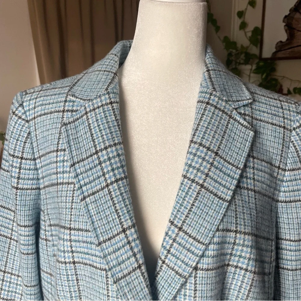Talbots Wool Blend Shetland Classic Timeless Blue Plaid Pattern Blazer Size 16 - Picture 5 of 11